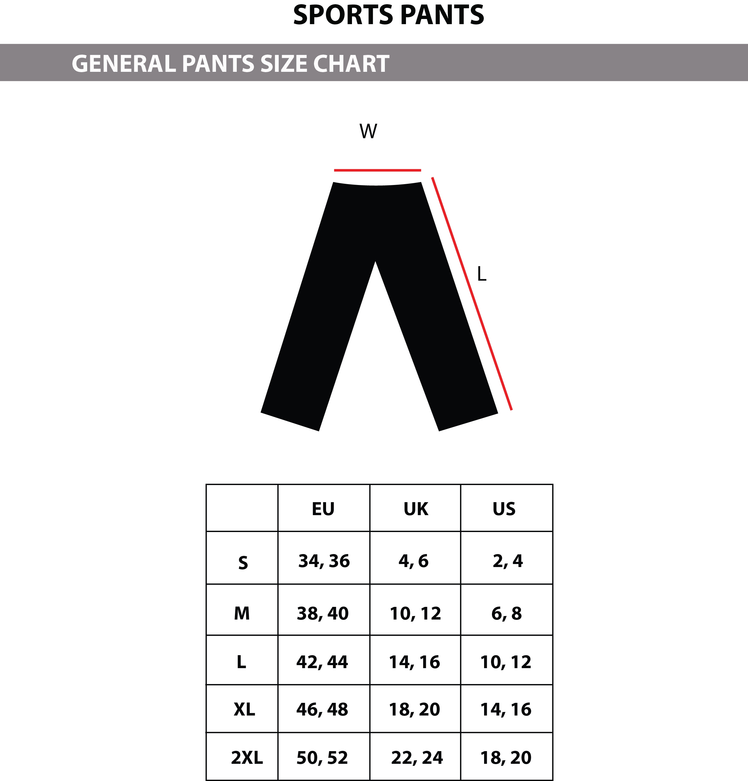 Pants Size Chart Nashata