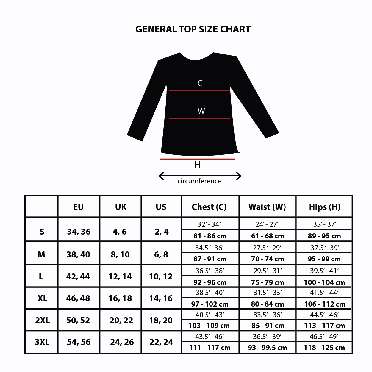 General Top Size Chart