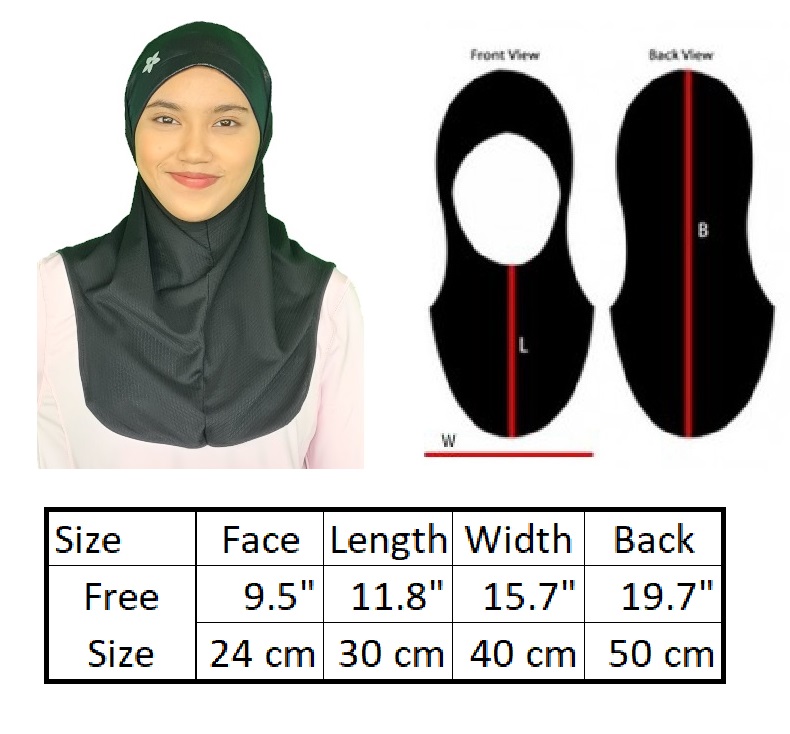 sports hijab size chart
